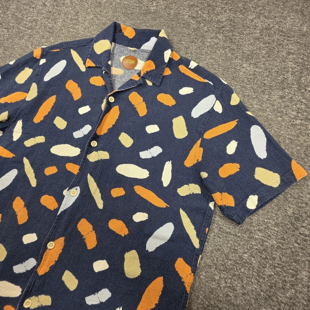 Common People Shirt Mens Mediun Blue Navy Abstract Print Short Sleeve Cotton